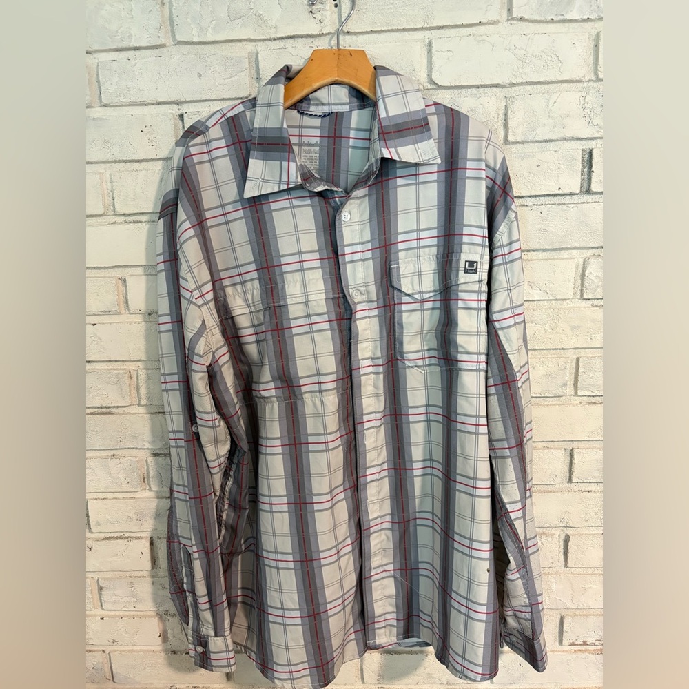 HUK Tide Point button-down shirt mens XL NWOT Latitude Scarlet Blaze